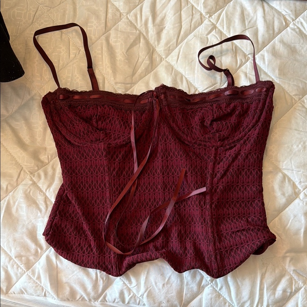 Lace Bustier Corset Top in Deep Burgundy